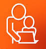 Parent supporting child in front of a computer